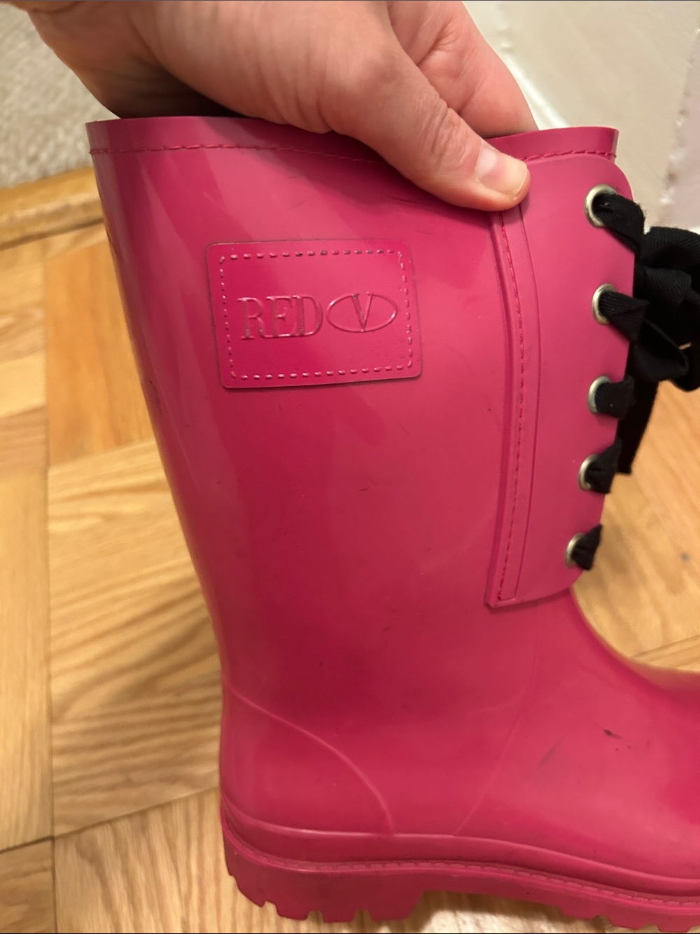 RED Valentino Hot Pink Lace-Up Rain Boots - Picture 3 of 16